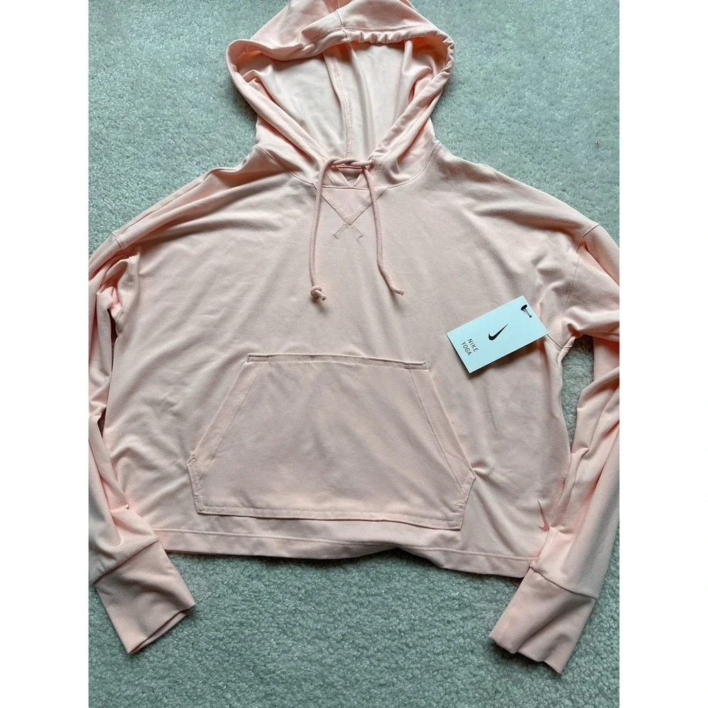 NWT Nike Yoga Hoodie Womens Jersey Cropped Long Sleeve Washed Coral Pink SIZE S